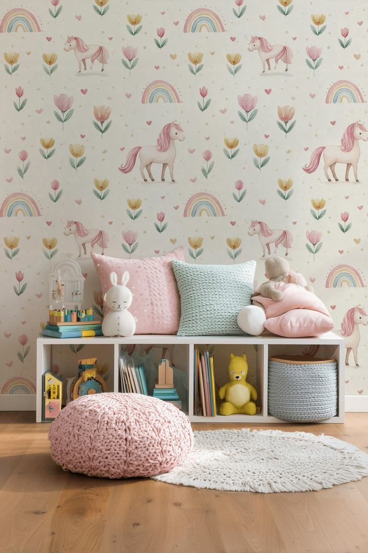 Unicorn Pastel Wallpaper Rainbow Whimsical Decorative Mural