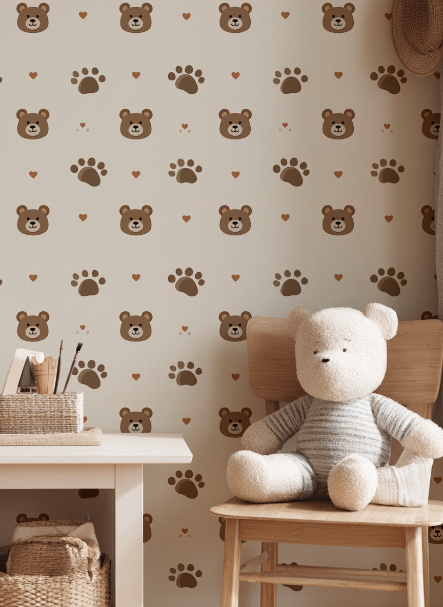 Bears Wallpaper Cartoon Hearts Removable Wall Decor