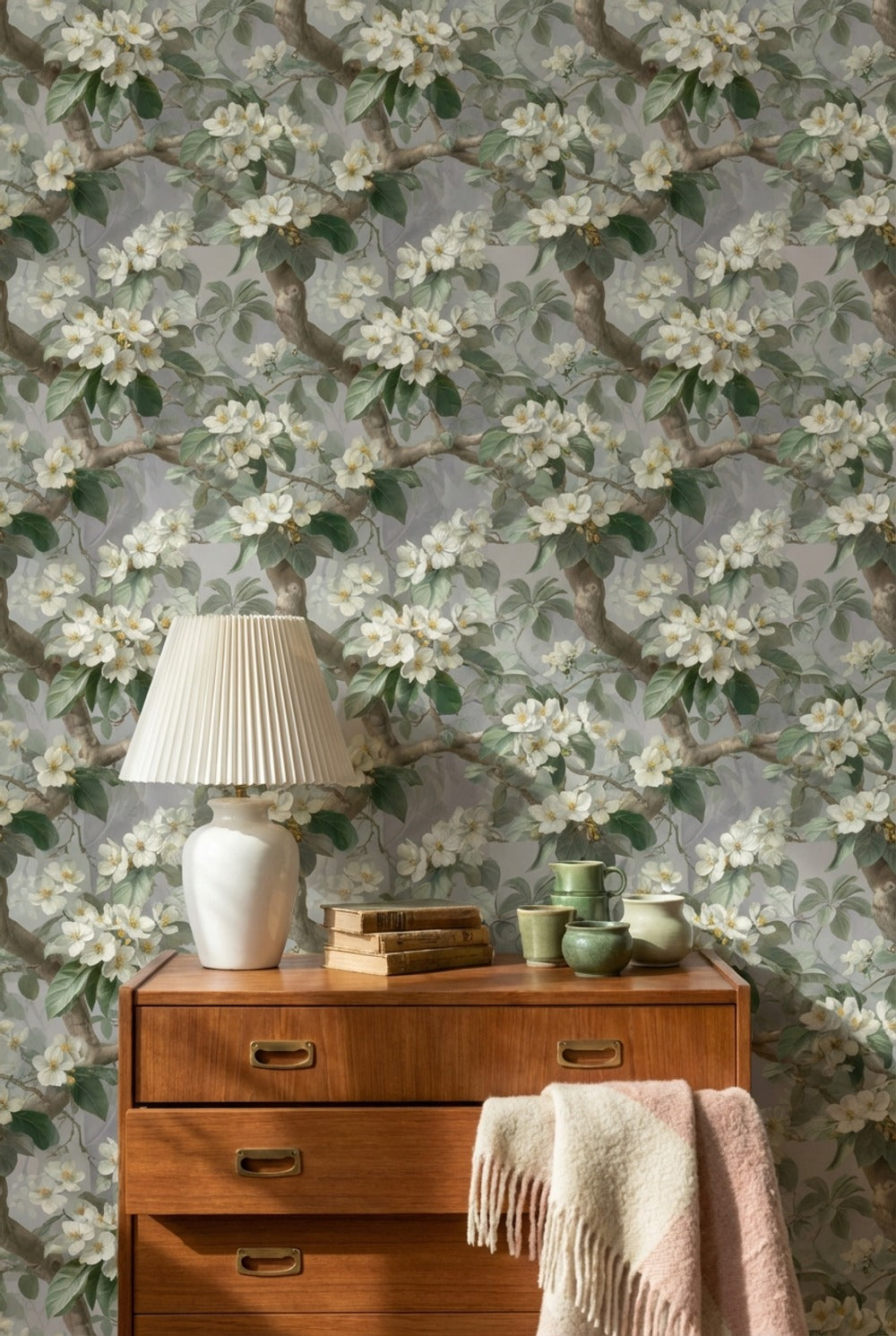 Floral Wallpaper Green Traditional Wall Decor