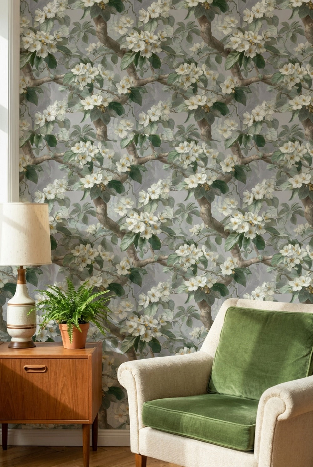 Floral Wallpaper Green Traditional Wall Decor