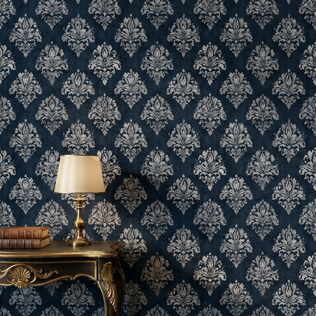 Vintage Damask Wallpaper Elegant Removable Navy Wall Decor