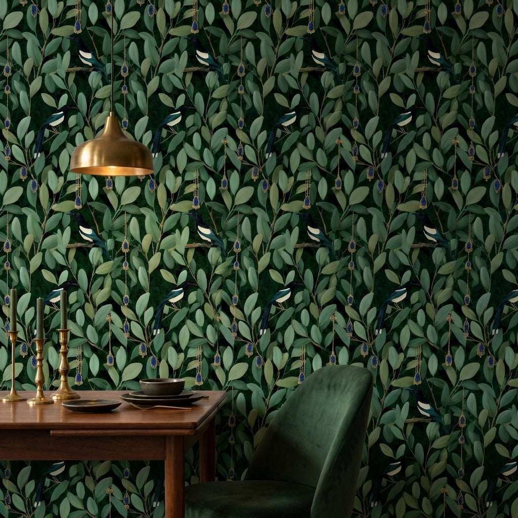 Foliage Wallpaper Birds Ornate Removable Wall Decor