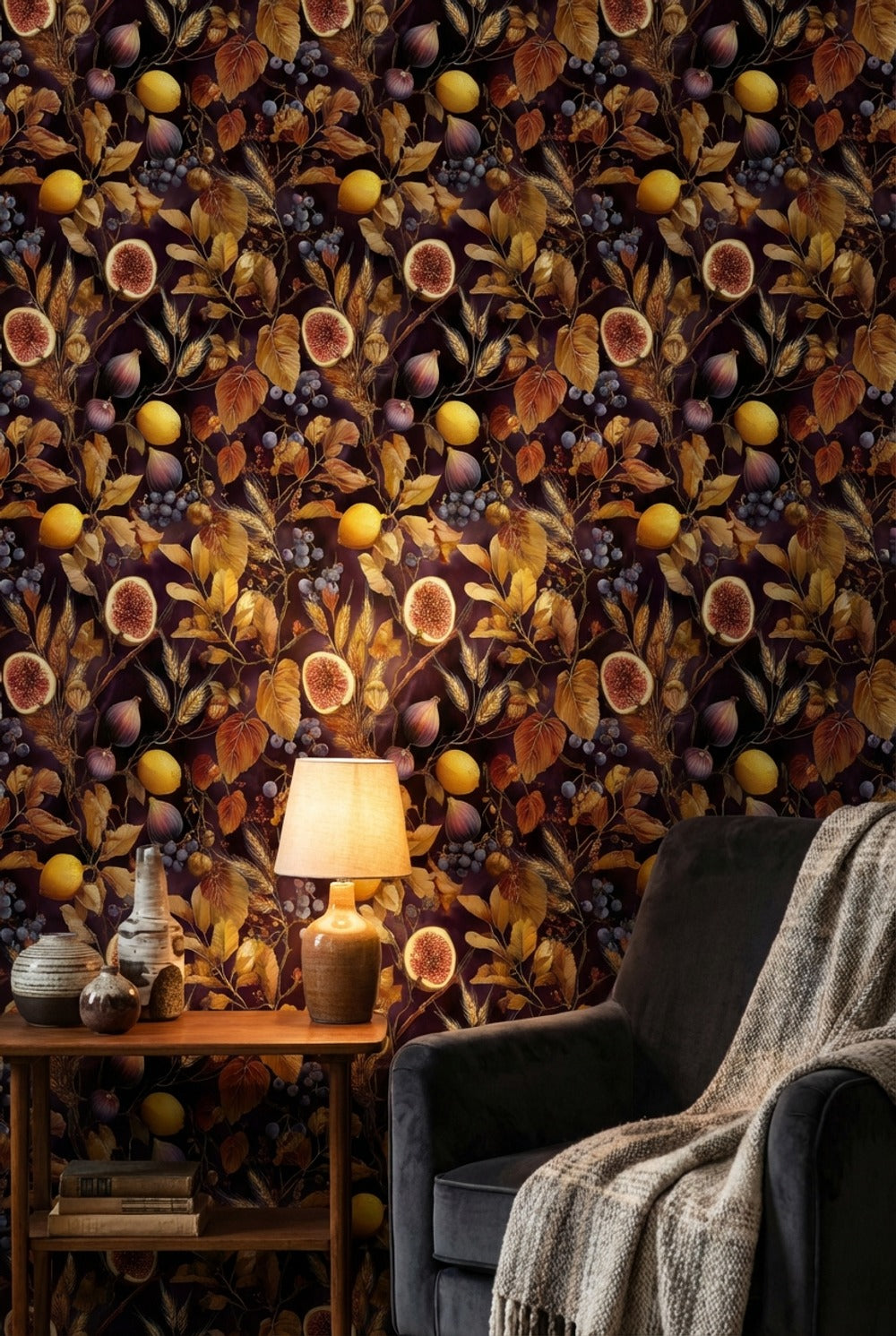 Dark Floral Wallpaper Elegant Classic Decorative Mural