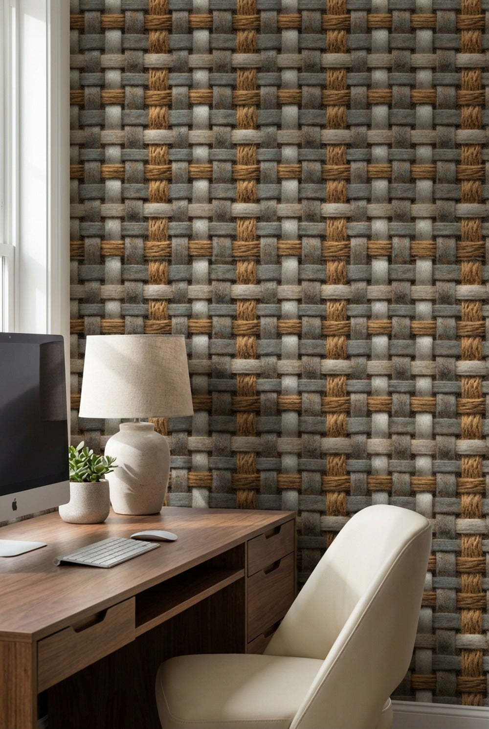 Woven Wallpaper Geometric Rustic Decorative Mural
