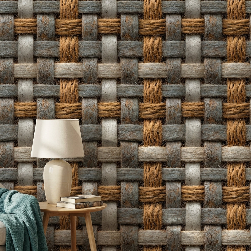 Woven Wallpaper Geometric Rustic Decorative Mural