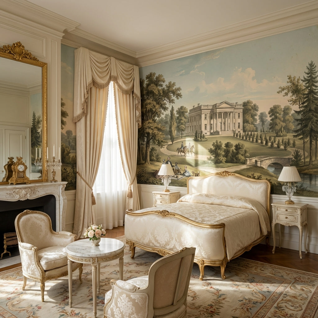 Vintage Landscape Wallpaper Neoclassical Mansion Wall Mural