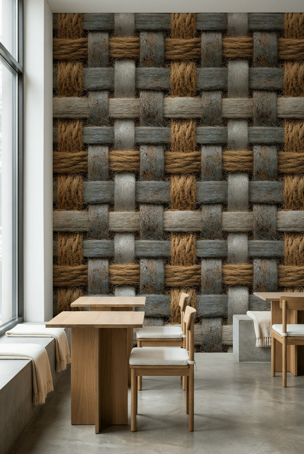Woven Wallpaper Geometric Rustic Decorative Mural