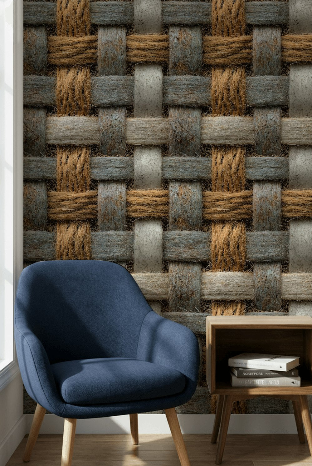 Woven Wallpaper Geometric Rustic Decorative Mural