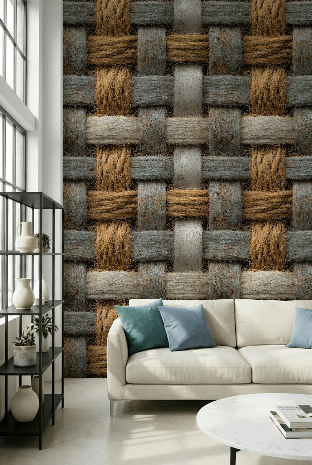 Woven Wallpaper Geometric Rustic Decorative Mural