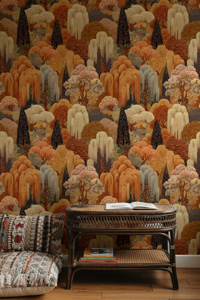 Forest Wallpaper Autumn Removable Vintage Wall Decor