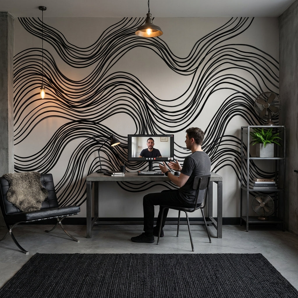 Wave Pattern Wallpaper Black Lines Minimalist Wall Mural