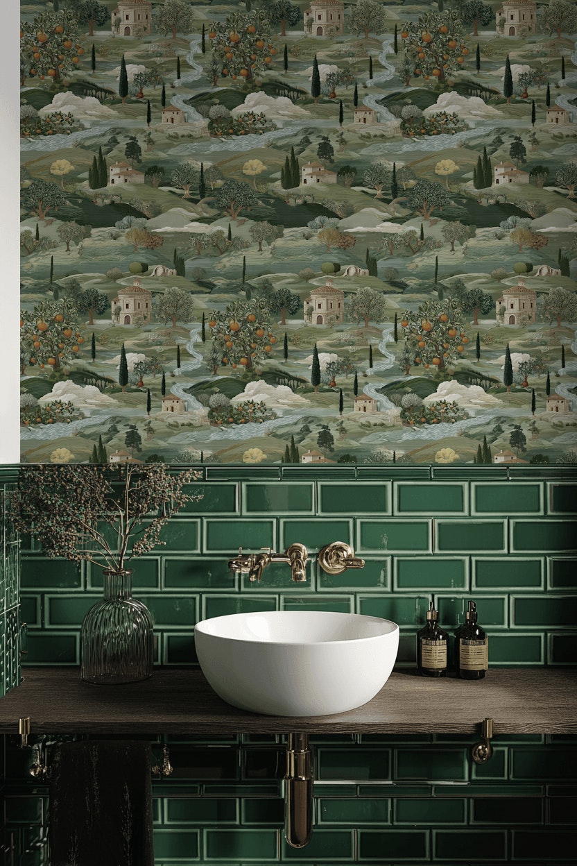 Countryside Wallpaper Vintage Green Wall Mural