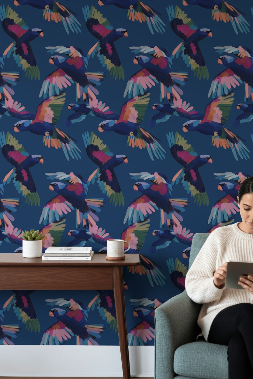 Birds Wallpaper Abstract Colorful Removable Wall Decor
