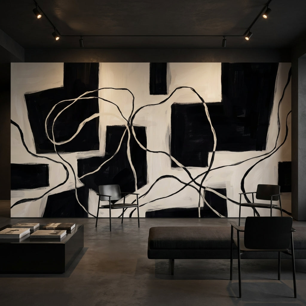 Geometric Wallpaper Minimalist Black Wall Mural