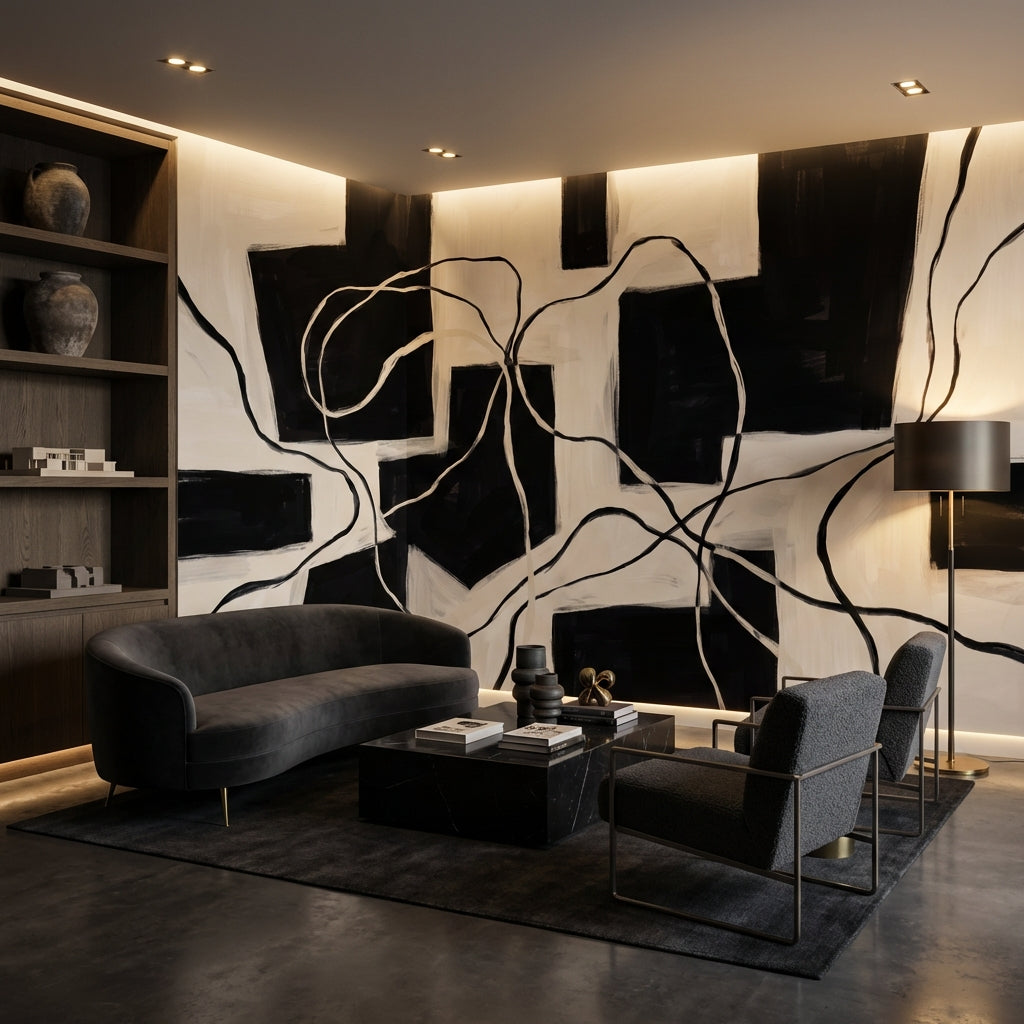 Geometric Wallpaper Minimalist Black Wall Mural