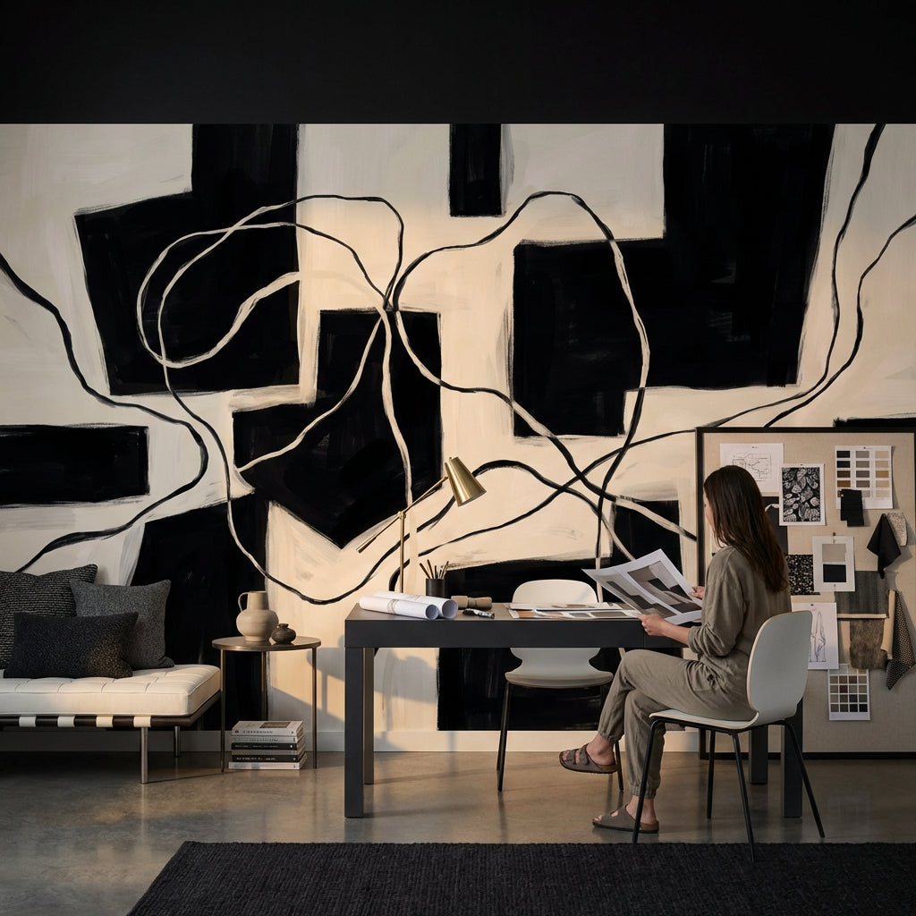 Geometric Wallpaper Minimalist Black Wall Mural