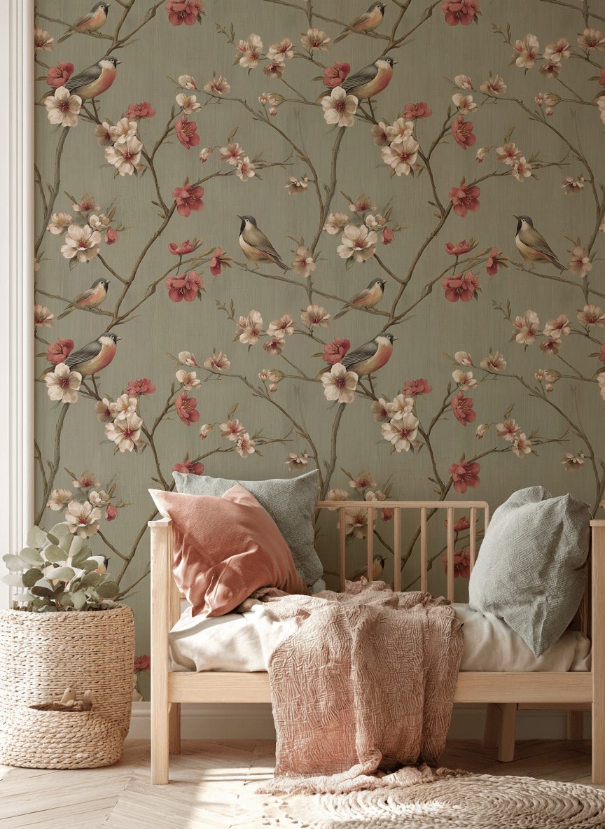 Vintage Birds Wallpaper Floral Removable Nature Wall Mural