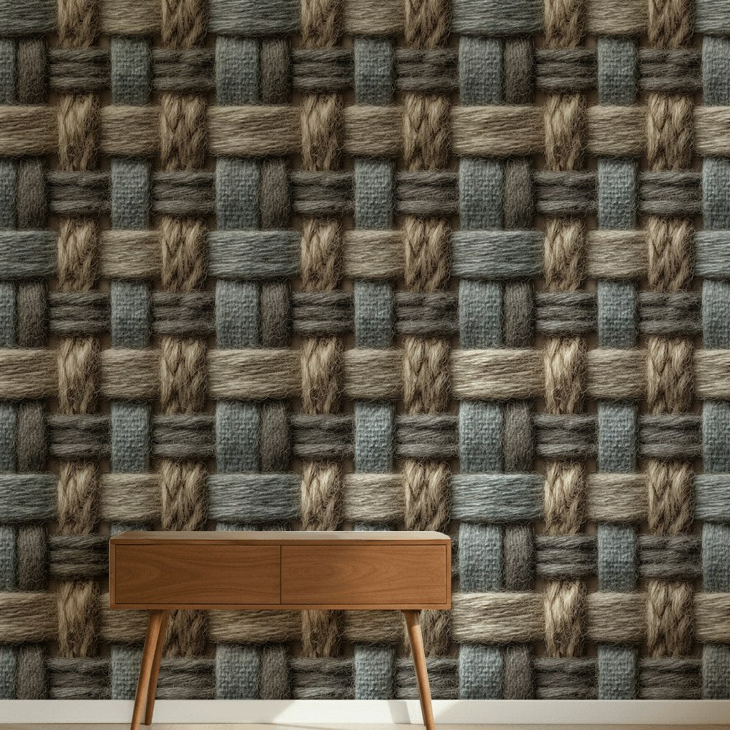 Woven Texture Wallpaper Geometric Removable Beige Wall Double Roll