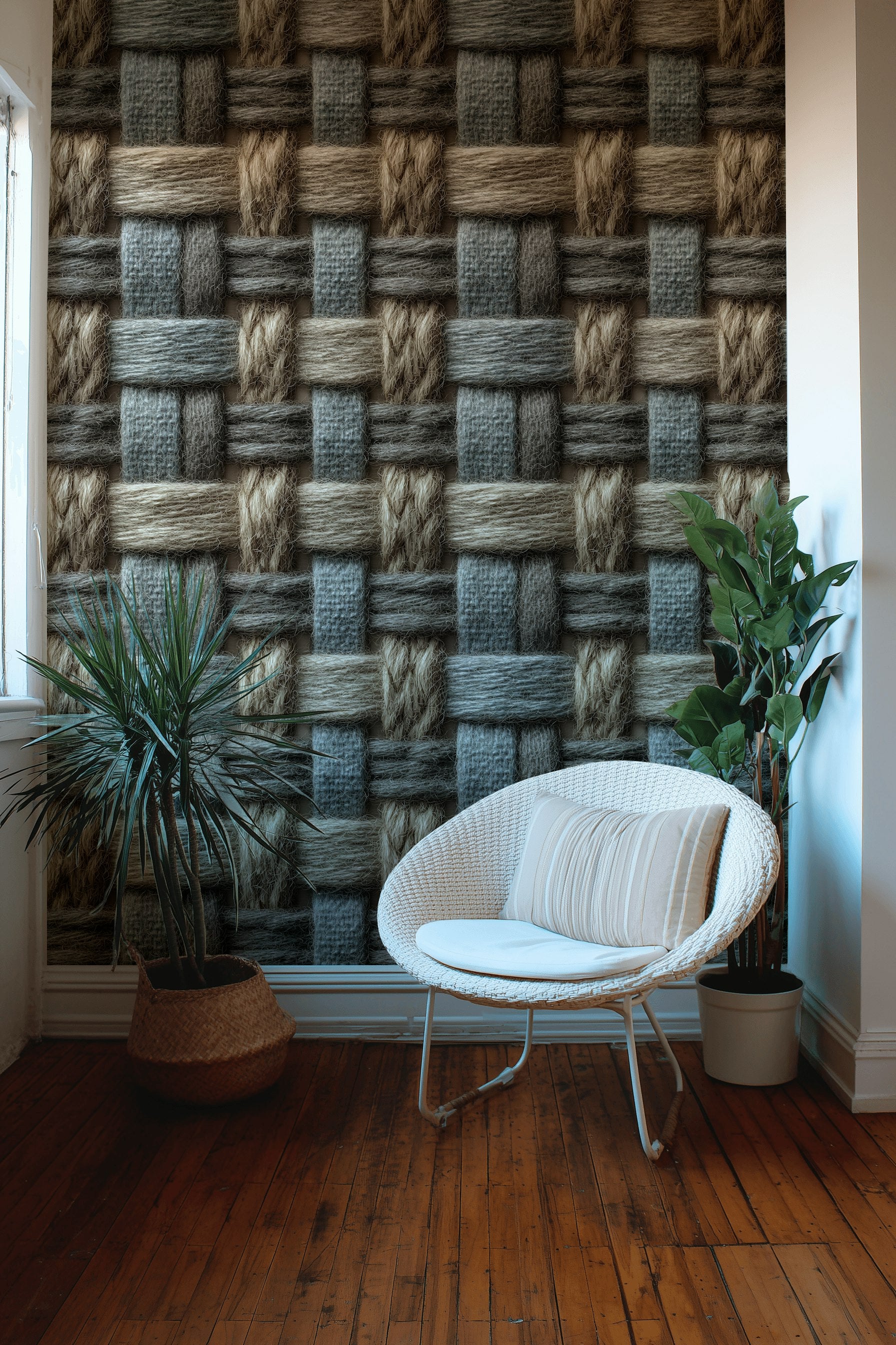 Woven Texture Wallpaper Geometric Removable Beige Wall Double Roll