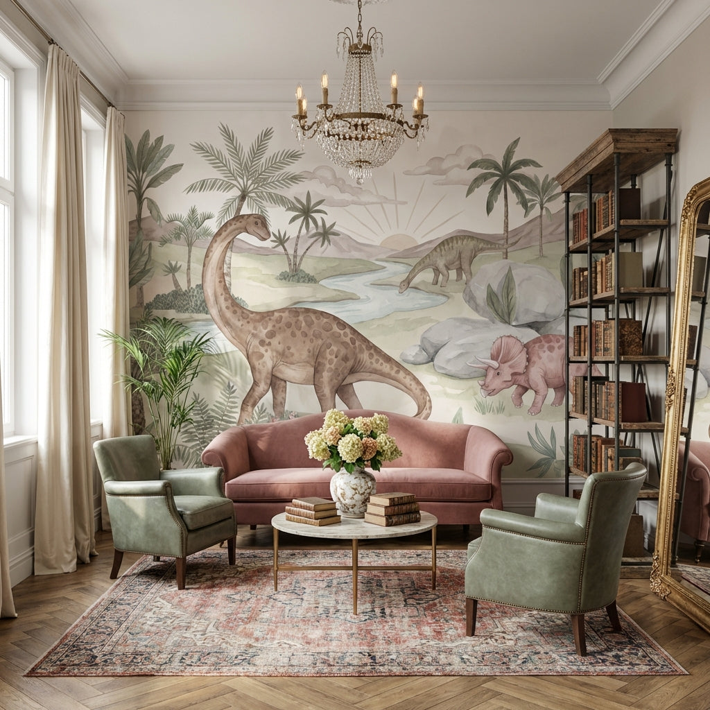 Prehistoric Dinosaurs Wallpaper Nature Watercolor Wall Mural