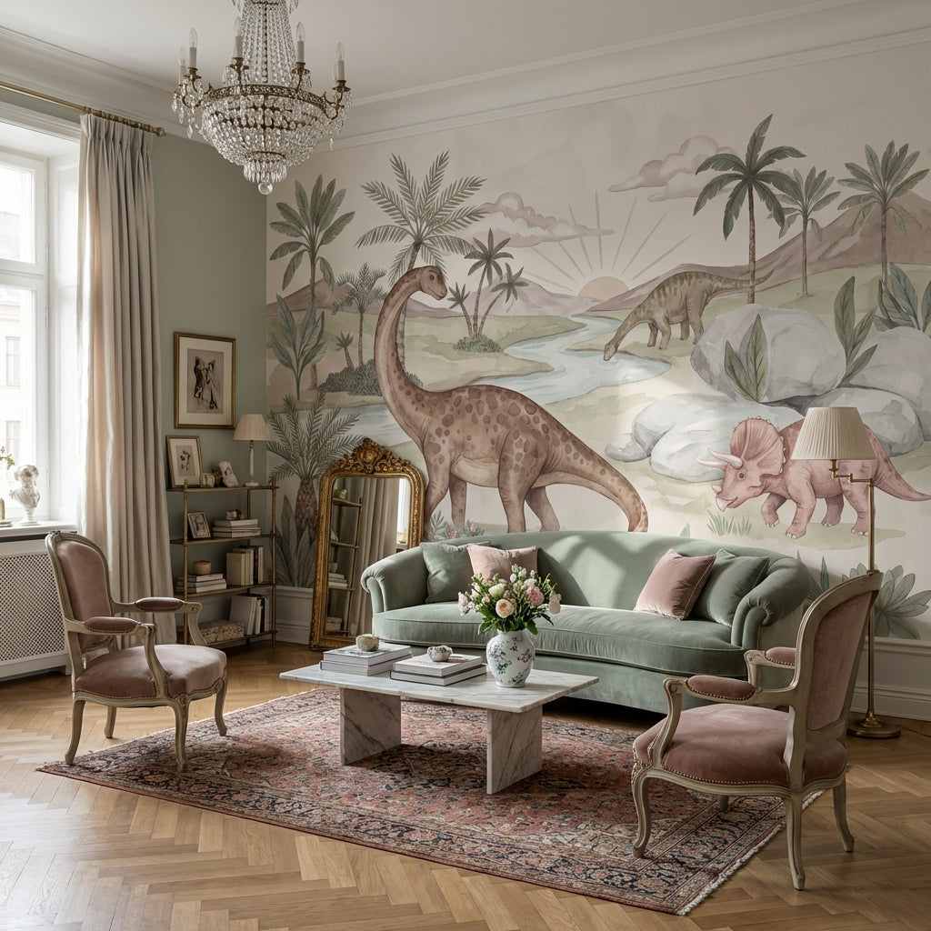 Prehistoric Dinosaurs Wallpaper Nature Watercolor Wall Mural