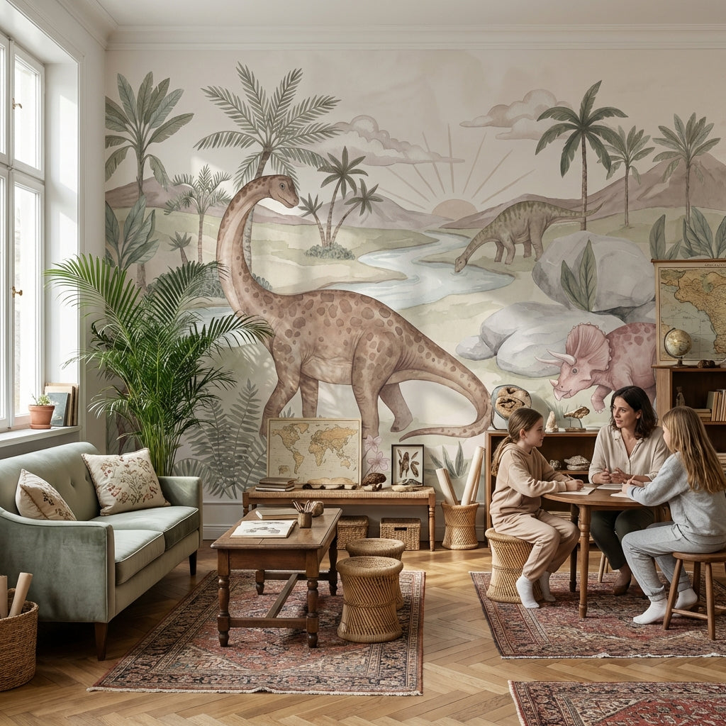 Prehistoric Dinosaurs Wallpaper Nature Watercolor Wall Mural