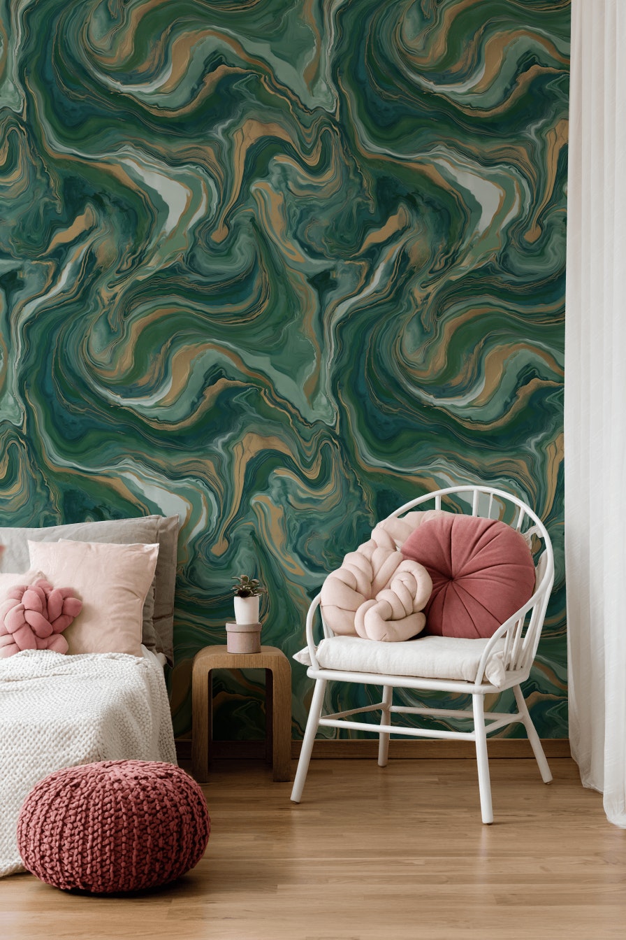 Shades Of Green Wallpaper Fluid Elegant Wall Mural