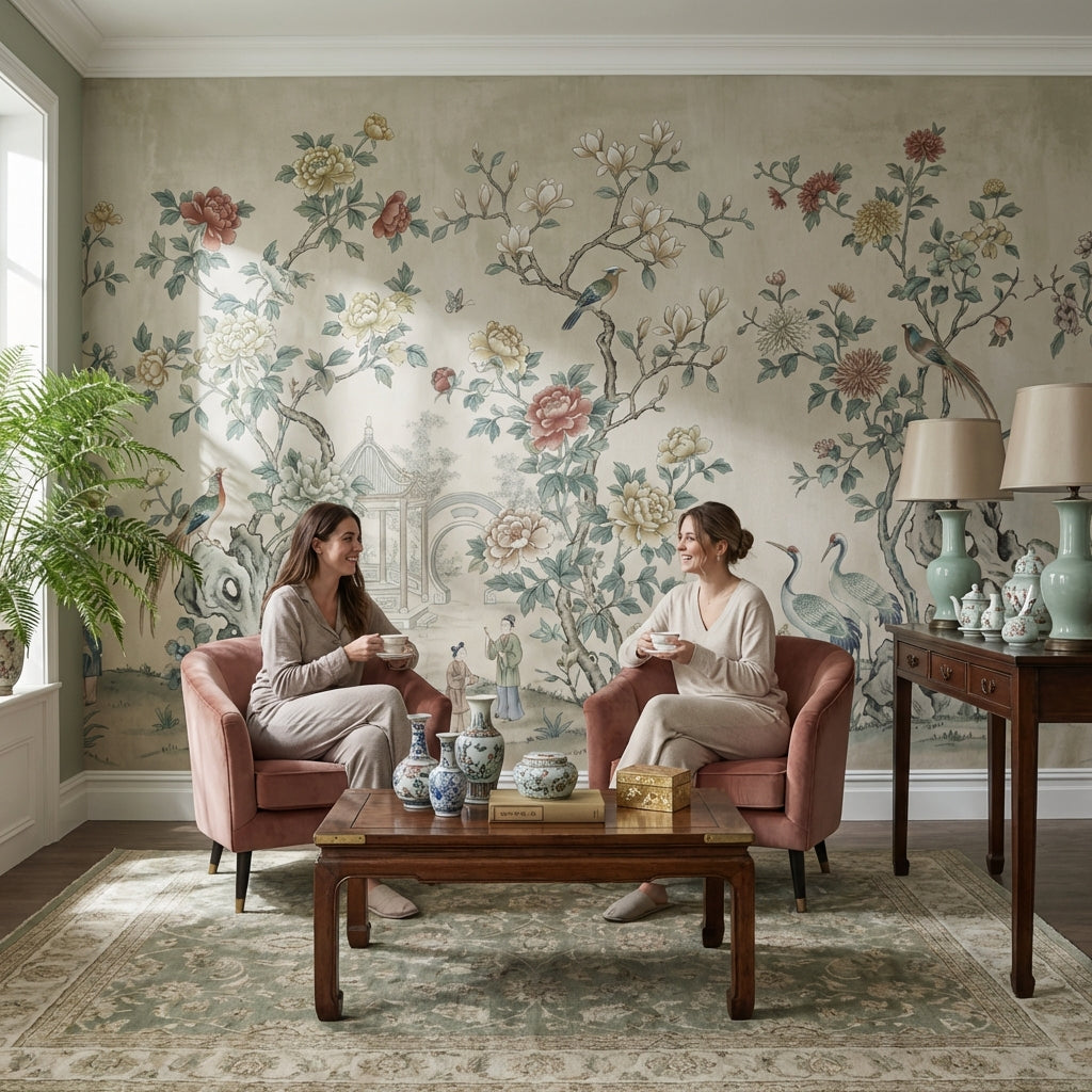 Floral Wallpaper Birds Traditional Removable Wall Decor