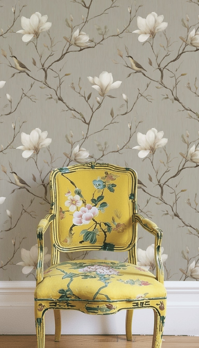 Floral Wallpaper Magnolia Bird Decorative Mural