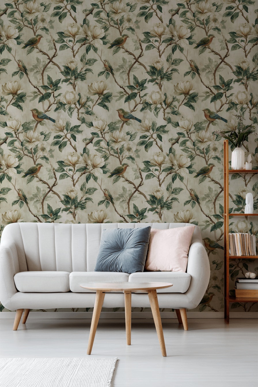 Floral Wallpaper Birds Removable Vintage Wall Double Roll