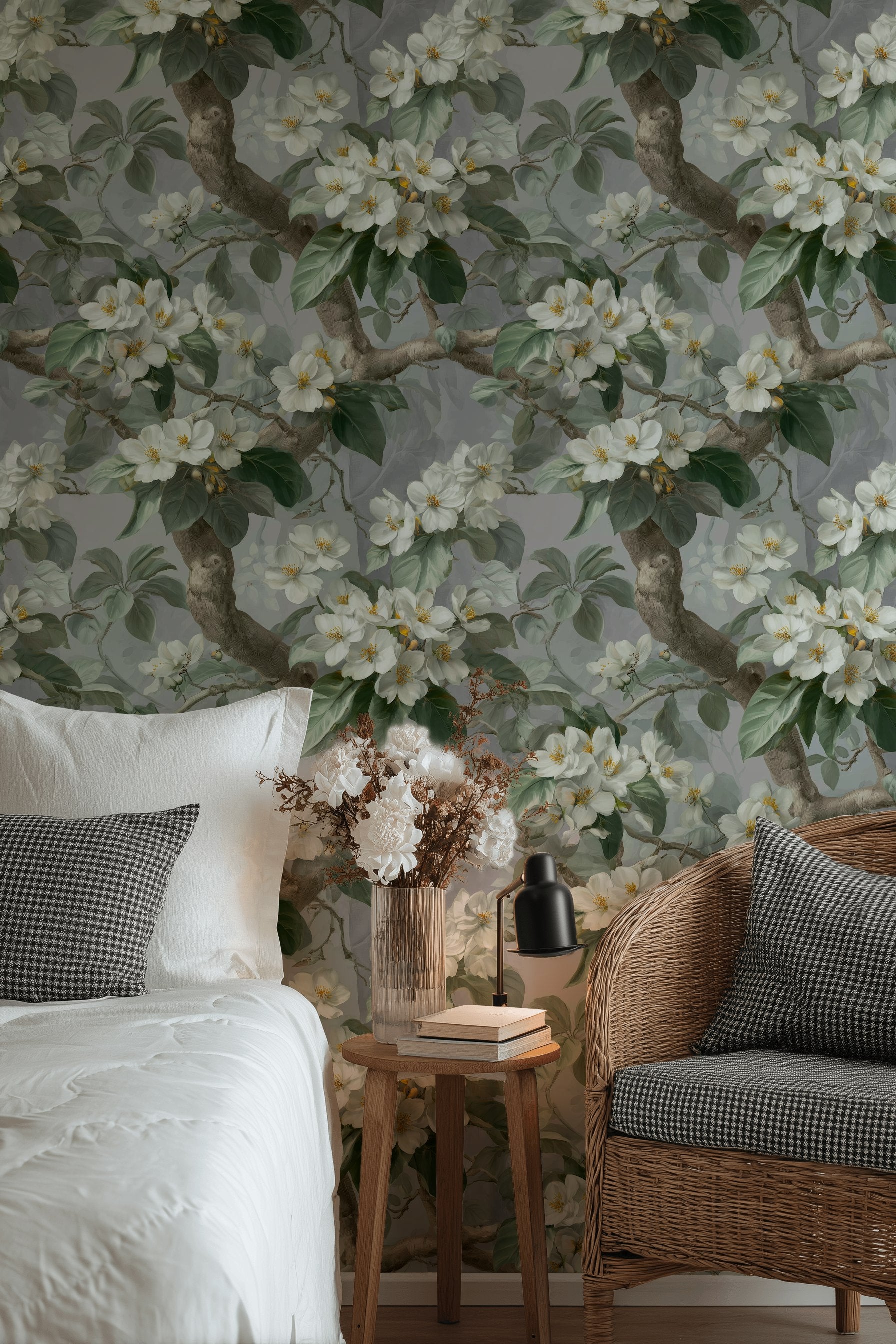 Floral Wallpaper Green Traditional Wall Decor