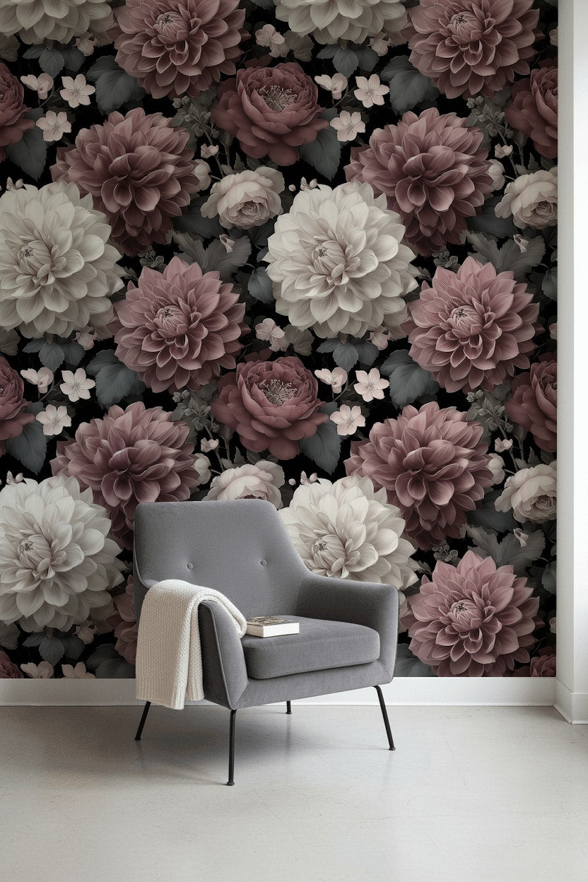 Vintage Floral Wallpaper Dark Moody Wall Double Roll