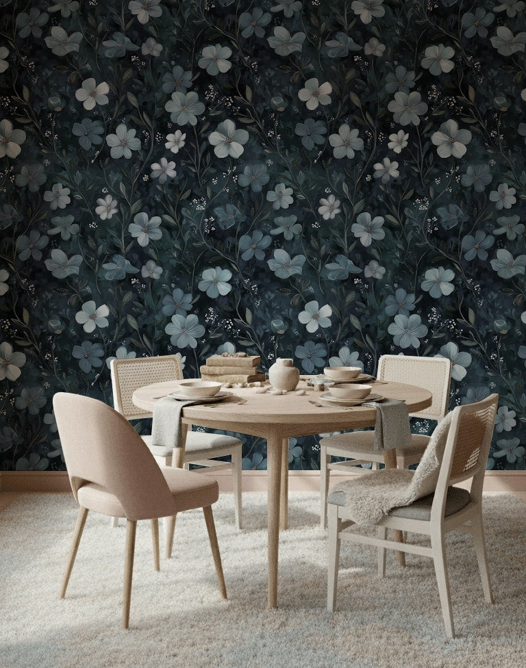 Floral Wallpaper Dark Removable Eclectic Wall Double Roll