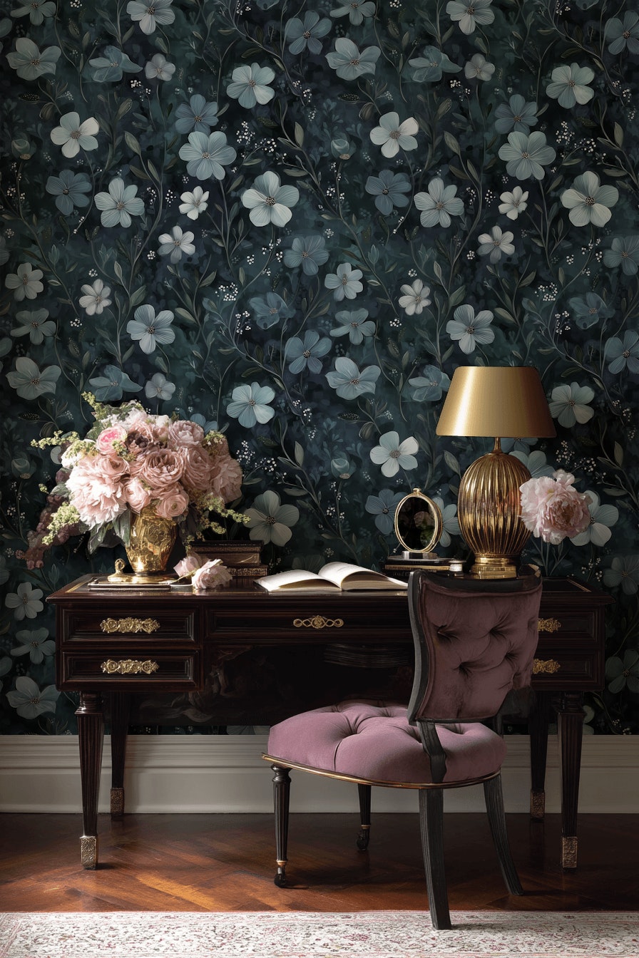 Floral Wallpaper Dark Removable Eclectic Wall Double Roll