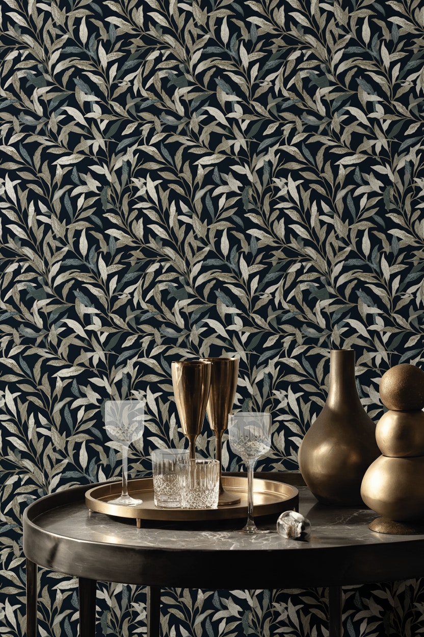 Muted Green Wallpaper Botanical Classic Wall Decor