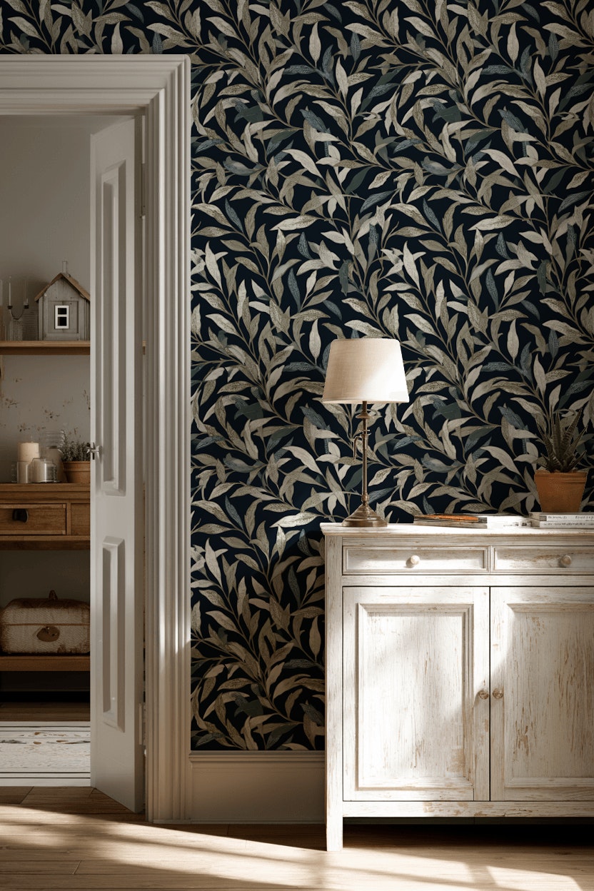 Muted Green Wallpaper Botanical Classic Wall Decor
