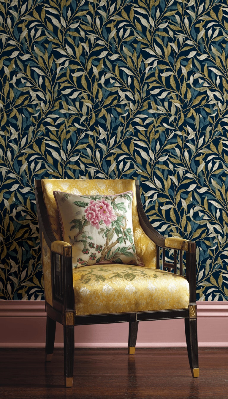 Leaves Wallpaper Navy Modern Decorative Mural