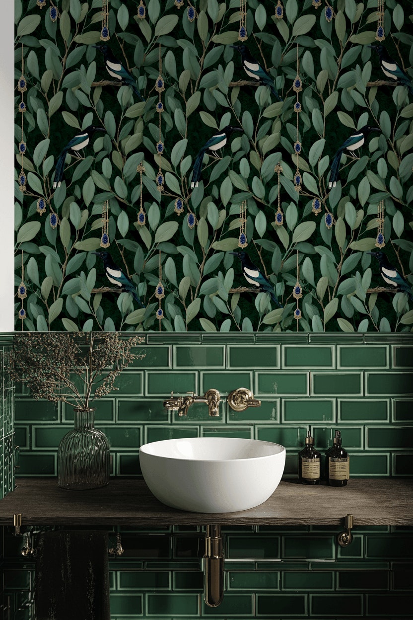 Foliage Wallpaper Birds Ornate Removable Wall Decor
