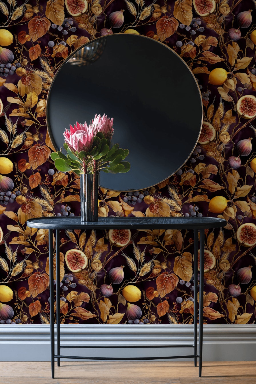 Dark Floral Wallpaper Elegant Classic Decorative Mural