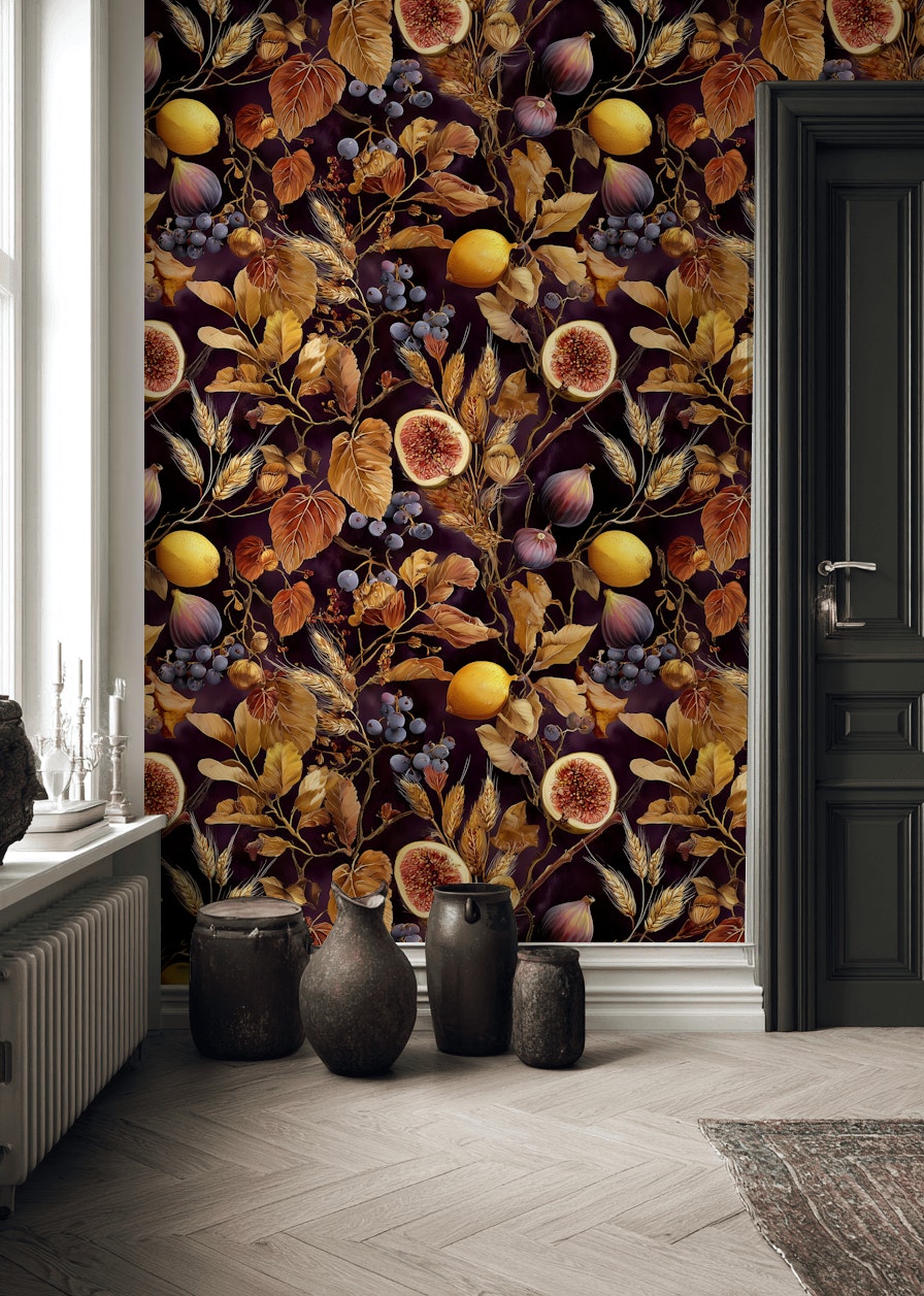 Dark Floral Wallpaper Elegant Classic Decorative Mural