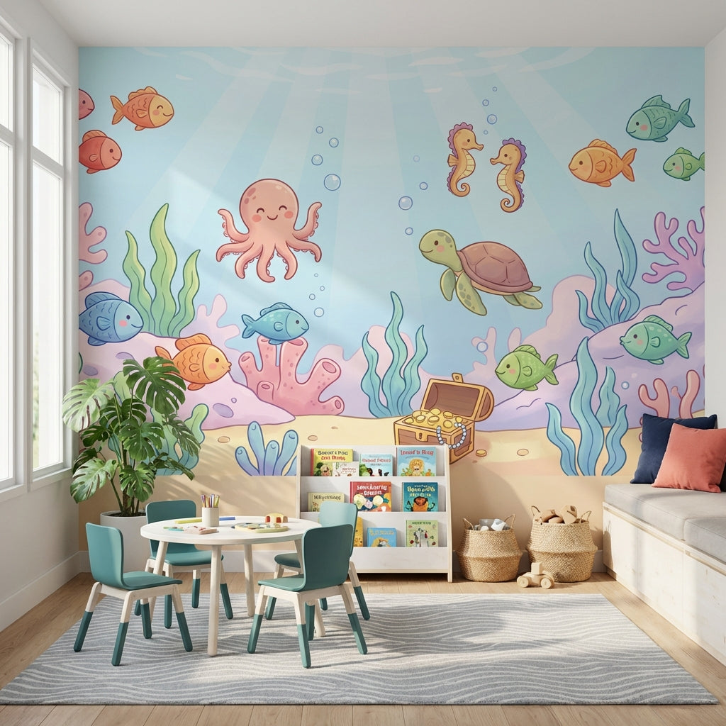 Underwater Wallpaper Cartoon Sea Creatures Wall Mural