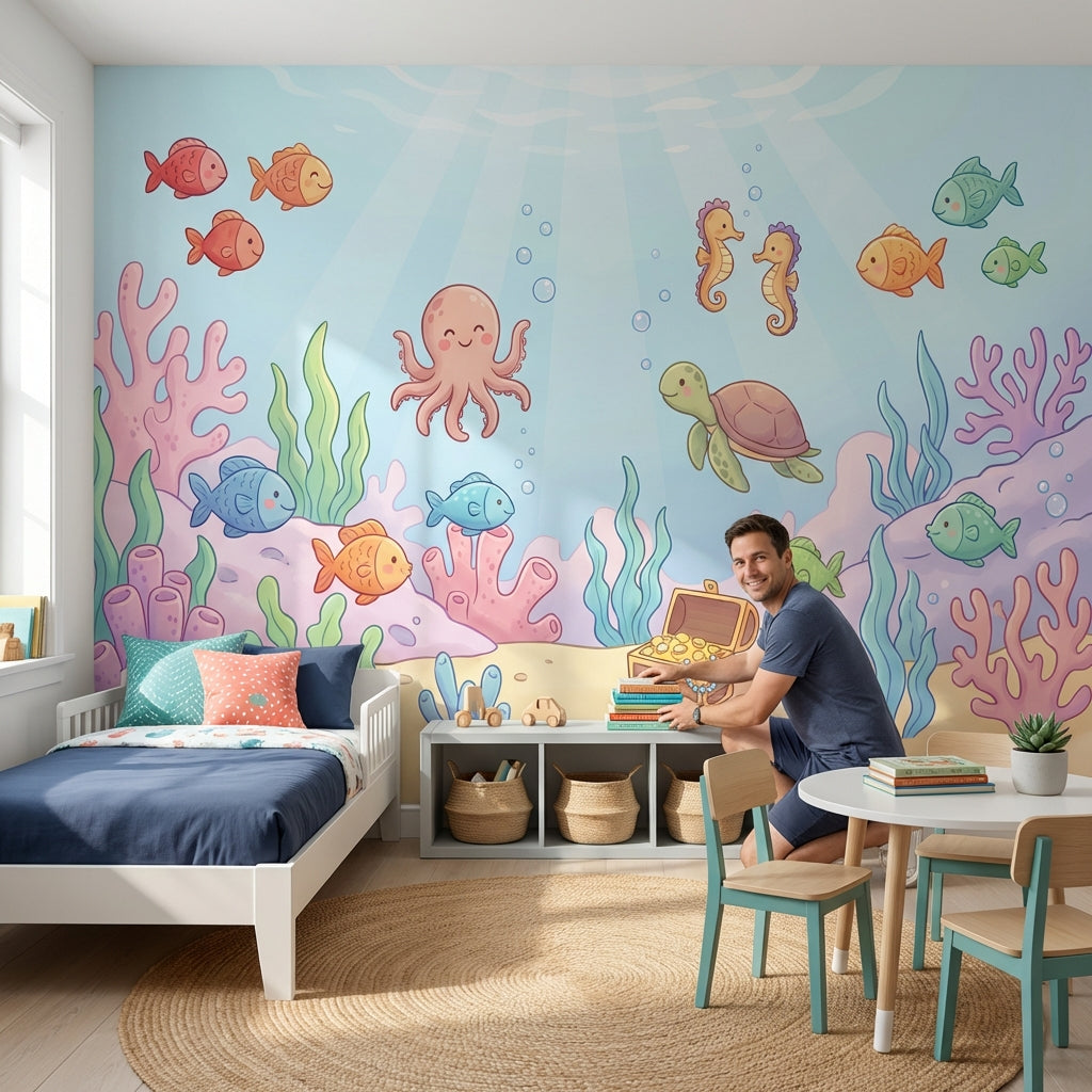 Underwater Wallpaper Cartoon Sea Creatures Wall Mural