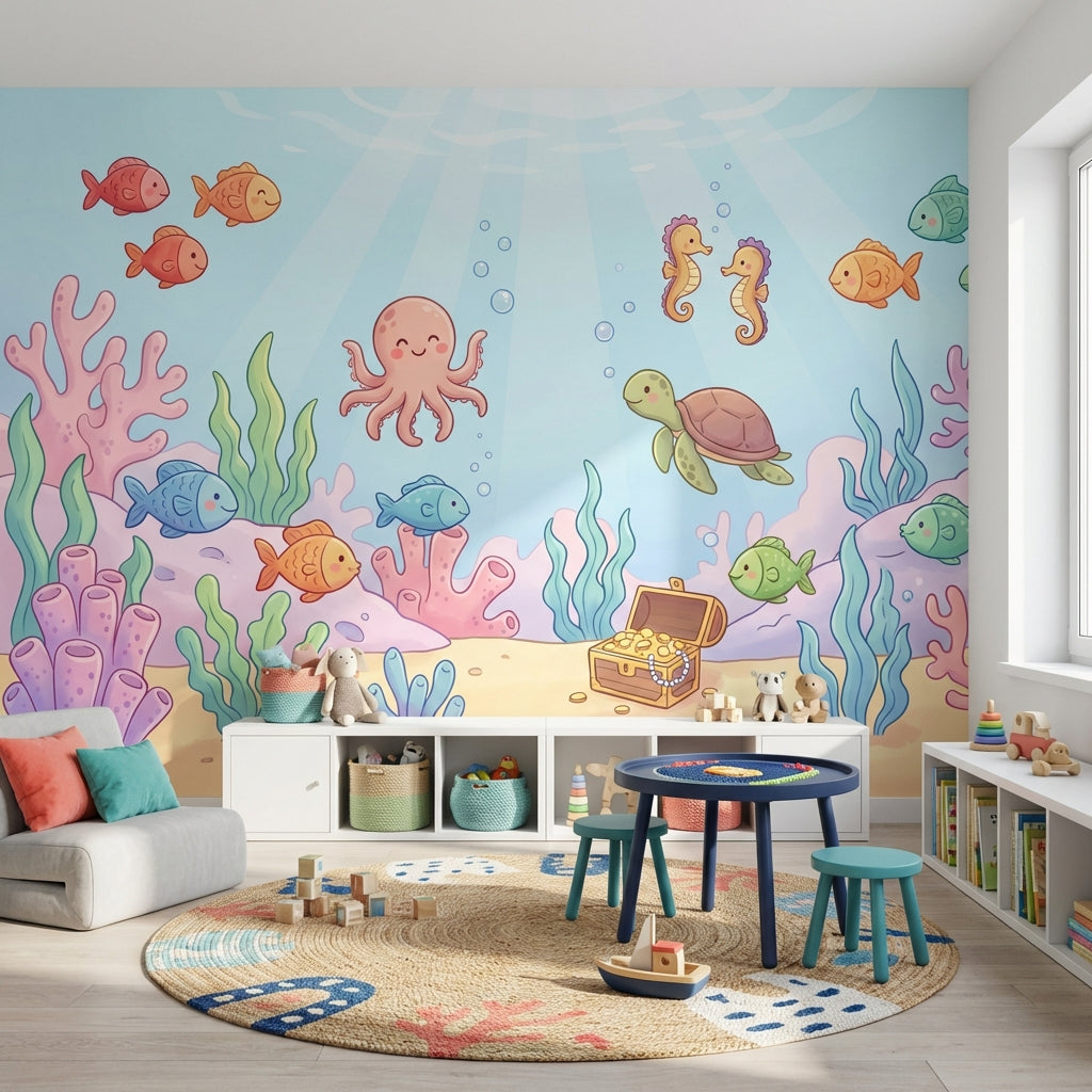 Underwater Wallpaper Cartoon Sea Creatures Wall Mural