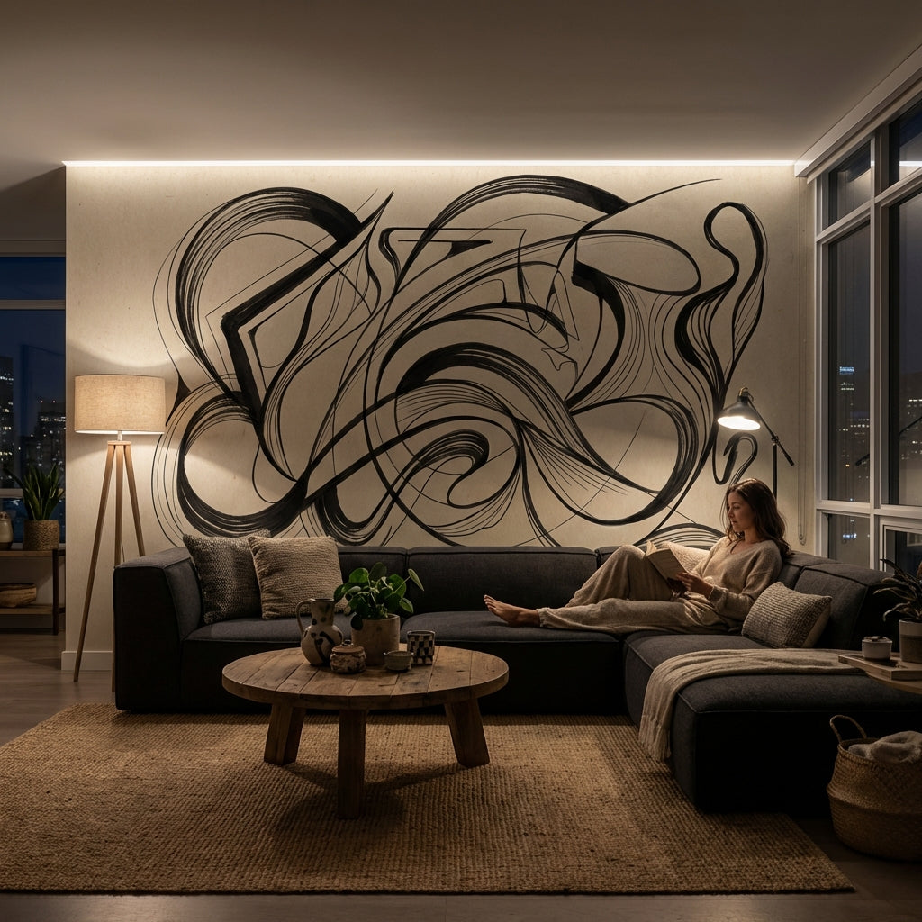 Abstract Wallpaper Black Lines Minimalist Wall Mural