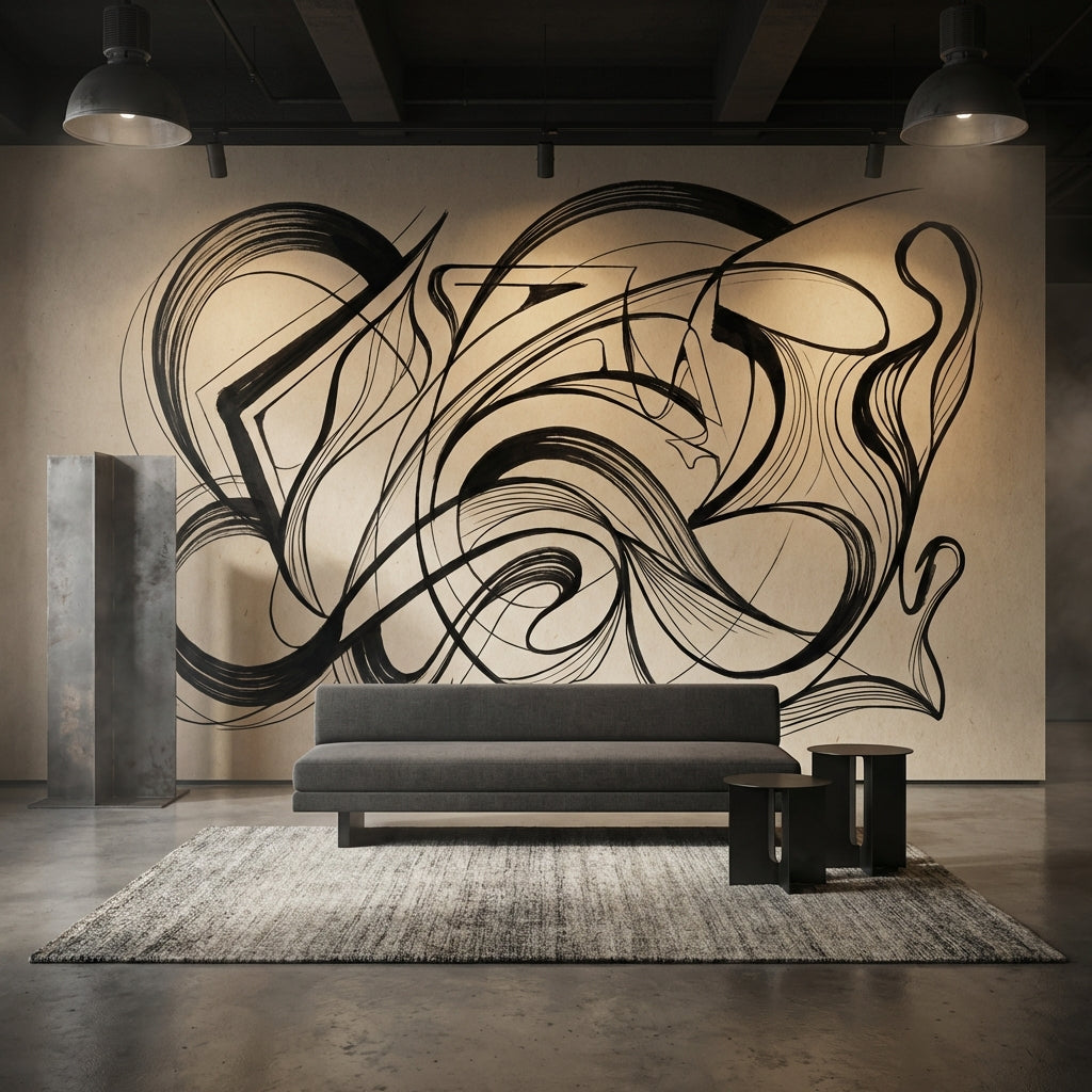 Abstract Wallpaper Black Lines Minimalist Wall Mural