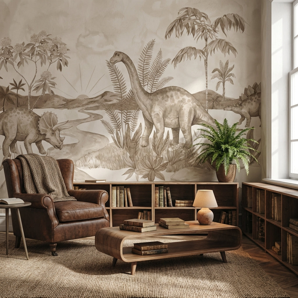 Dinosaur Landscape Wallpaper Prehistoric Vintage Wall Mural