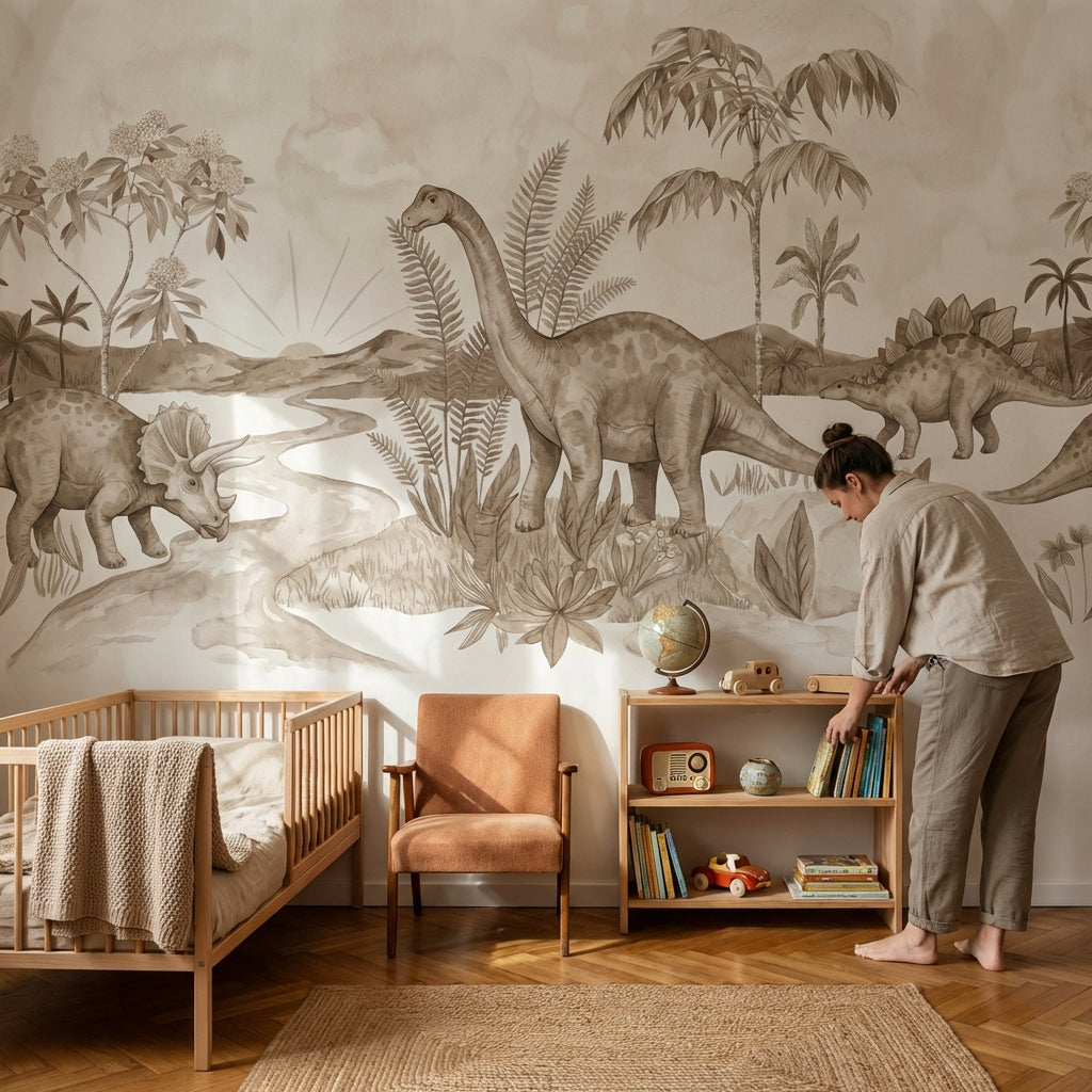 Dinosaur Landscape Wallpaper Prehistoric Vintage Wall Mural