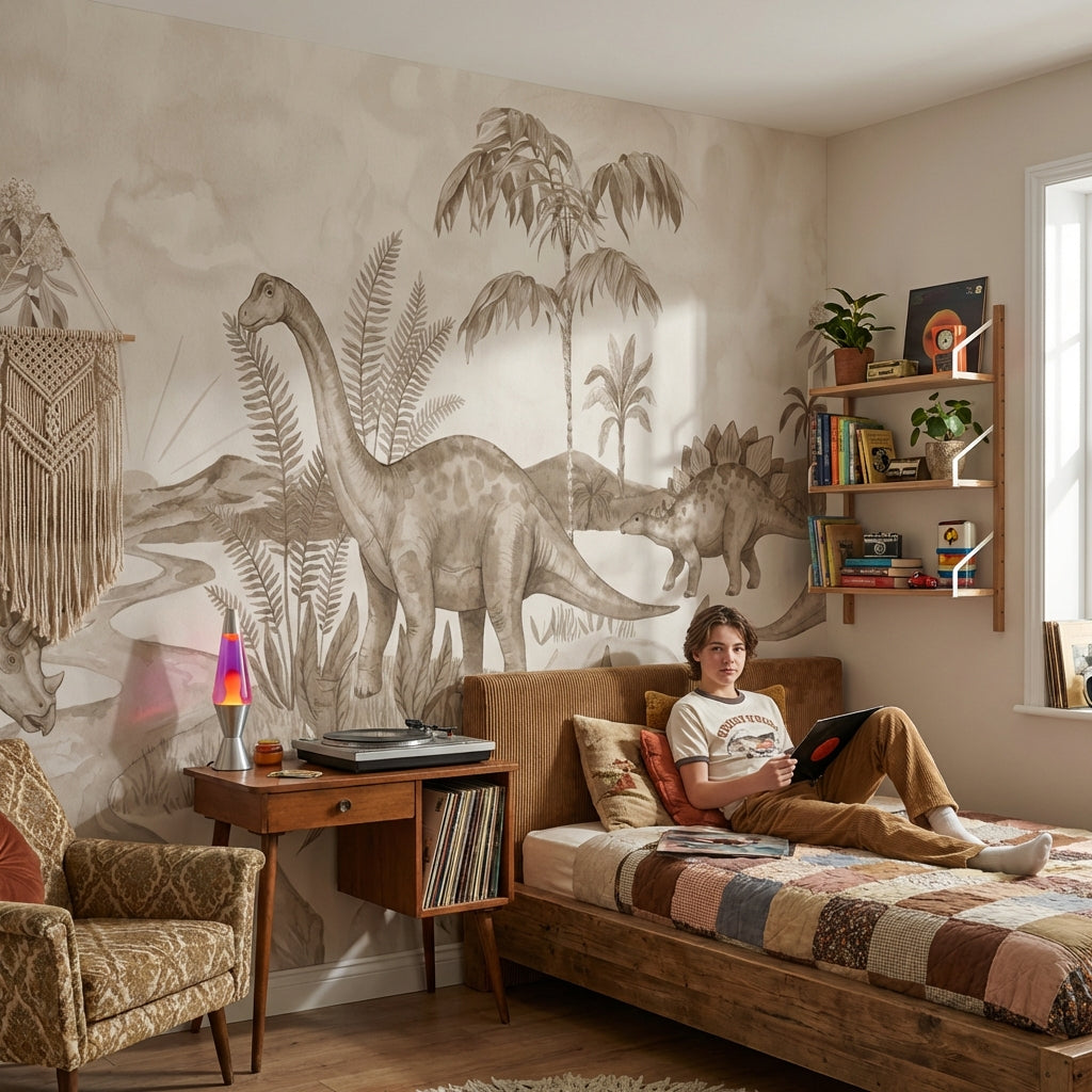 Dinosaur Landscape Wallpaper Prehistoric Vintage Wall Mural