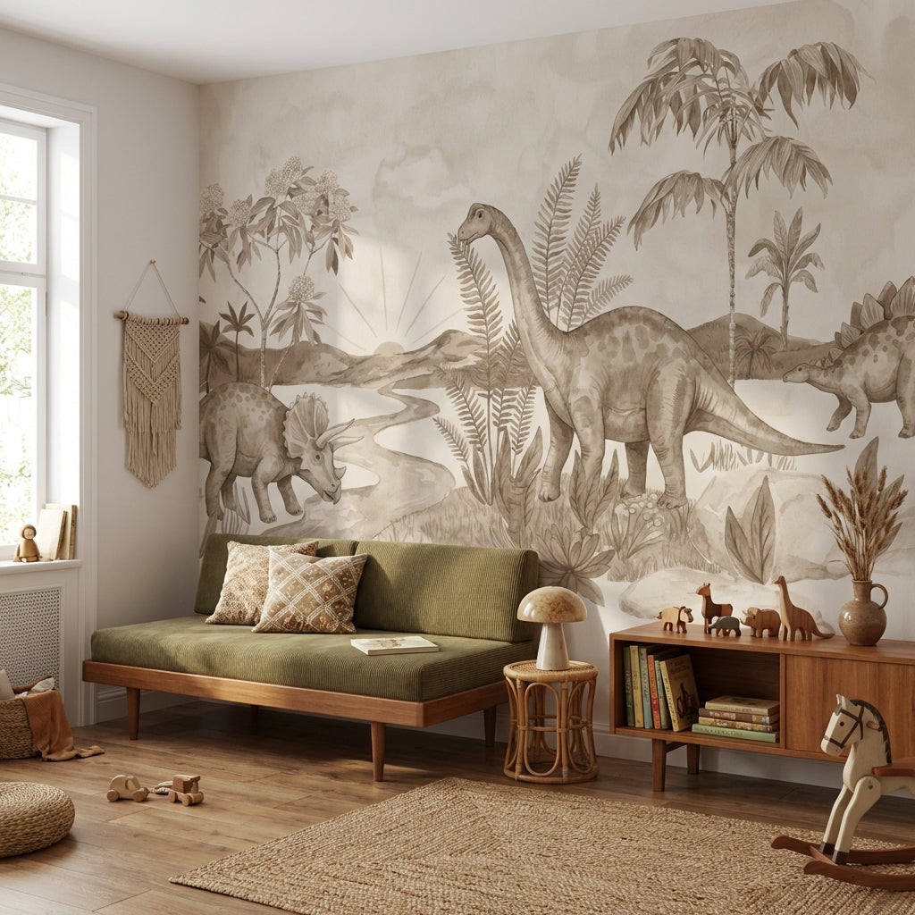 Dinosaur Landscape Wallpaper Prehistoric Vintage Wall Mural