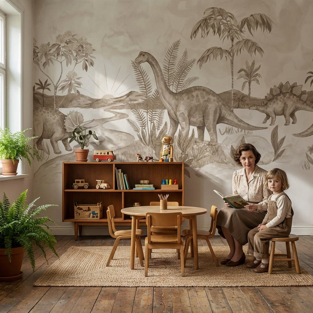 Dinosaur Landscape Wallpaper Prehistoric Vintage Wall Mural